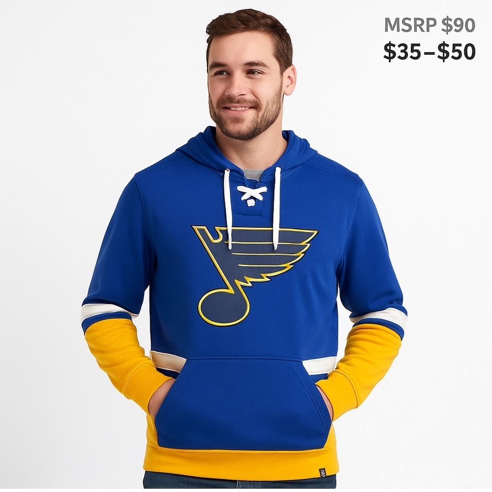 EUC Fanatics NHL St Louis Blues Championship Blue and Gold Men’s Hoodie Sz M